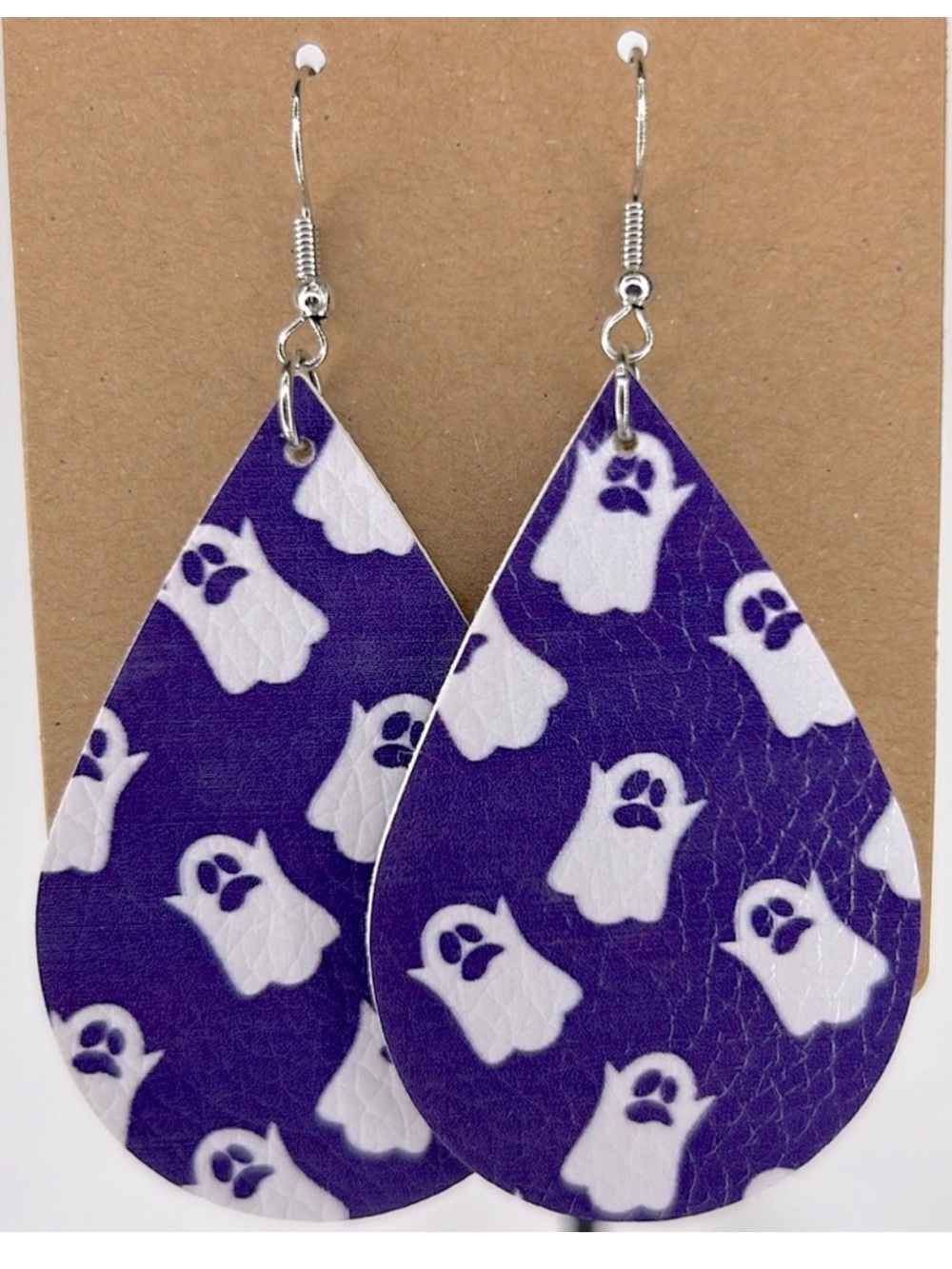 *LAST SET* Faux Leather Dangle Earrings Halloween Ghost Purple